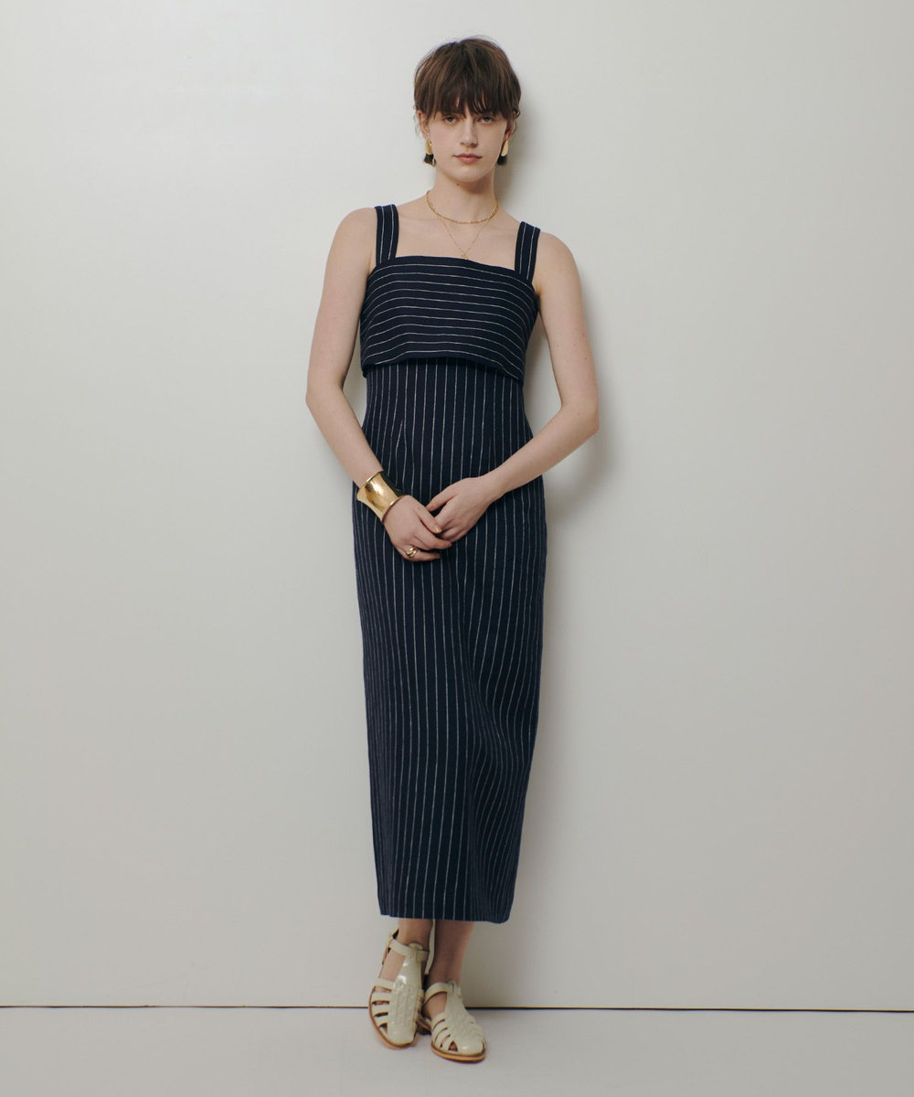 allureville リネンストライプジャンパーワンピース ネイビー (65)