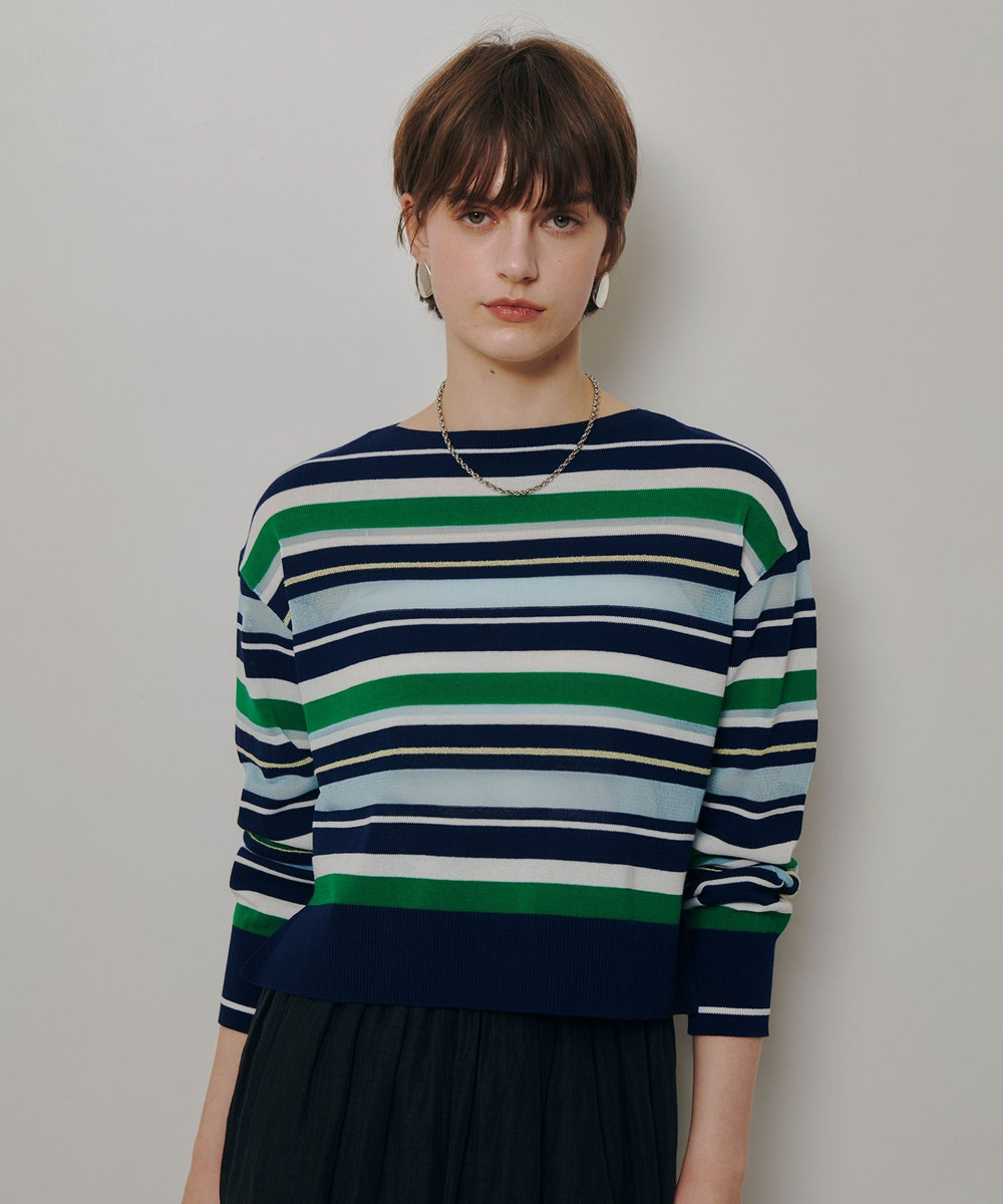 allureville 異素材ＭＩＸマルチボーダープルオーバー グリーン系 (74)