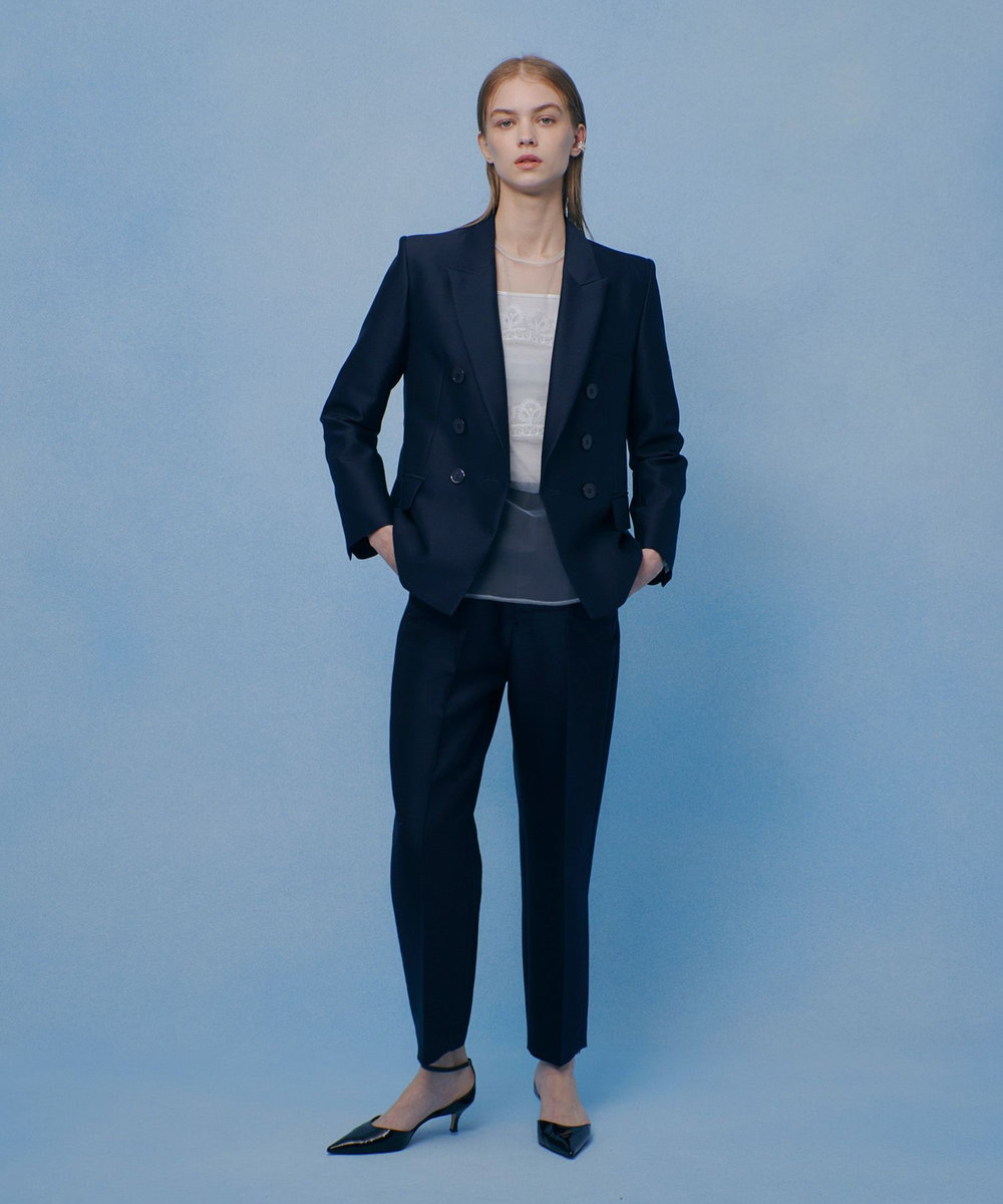 LOULOU WILLOUGHBY 【LOULOU WILLOUGHBY】シルクウールツイルダブルジャケット ネイビー (65)