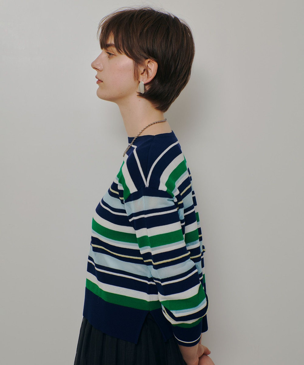 allureville 異素材ＭＩＸマルチボーダープルオーバー グリーン系 (74)