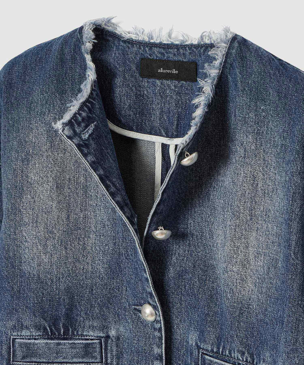 allureville デニムノーカラージャケット インディゴ (66)
