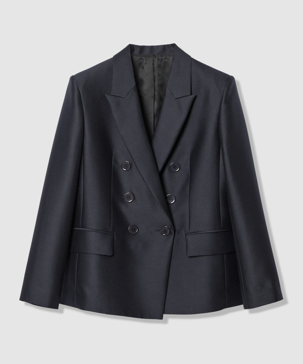 LOULOU WILLOUGHBY 【LOULOU WILLOUGHBY】シルクウールツイルダブルジャケット ネイビー (65)