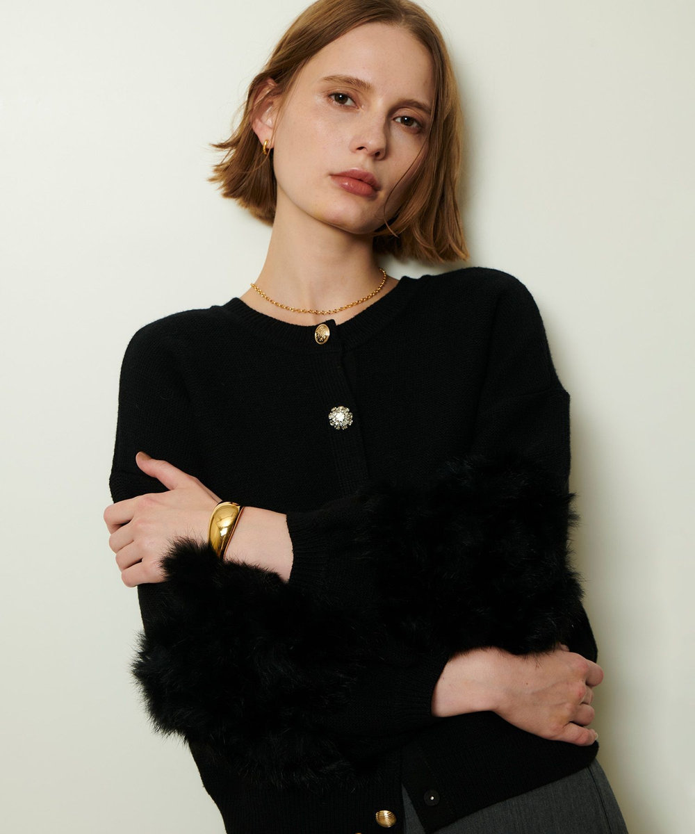 allureville ラビットカフクレイジー釦2WAYプルオーバー ブラック (95)