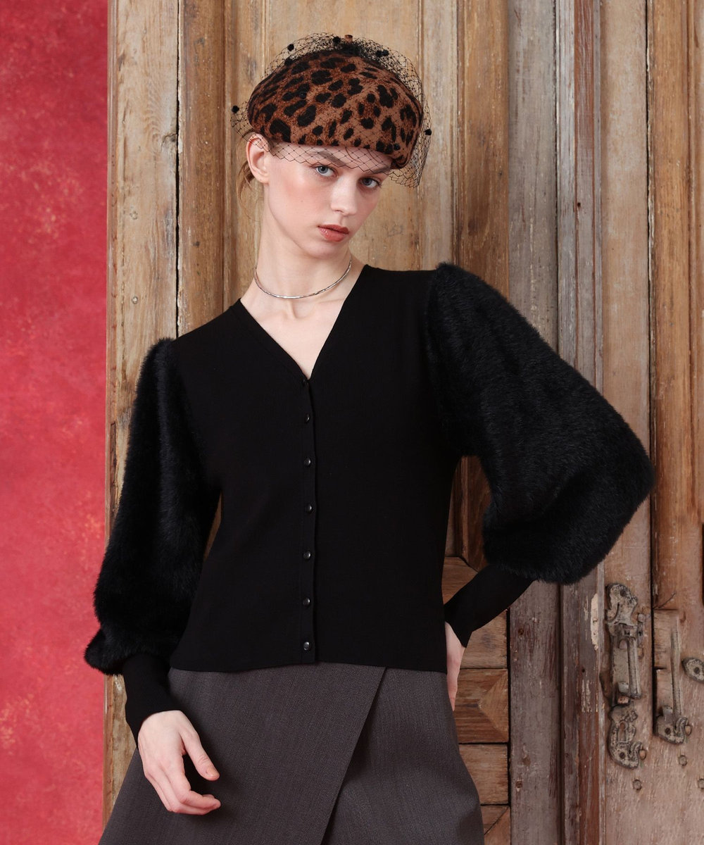 LOULOU WILLOUGHBY WEB限定 ファースリーブカーディガン ブラック (95)