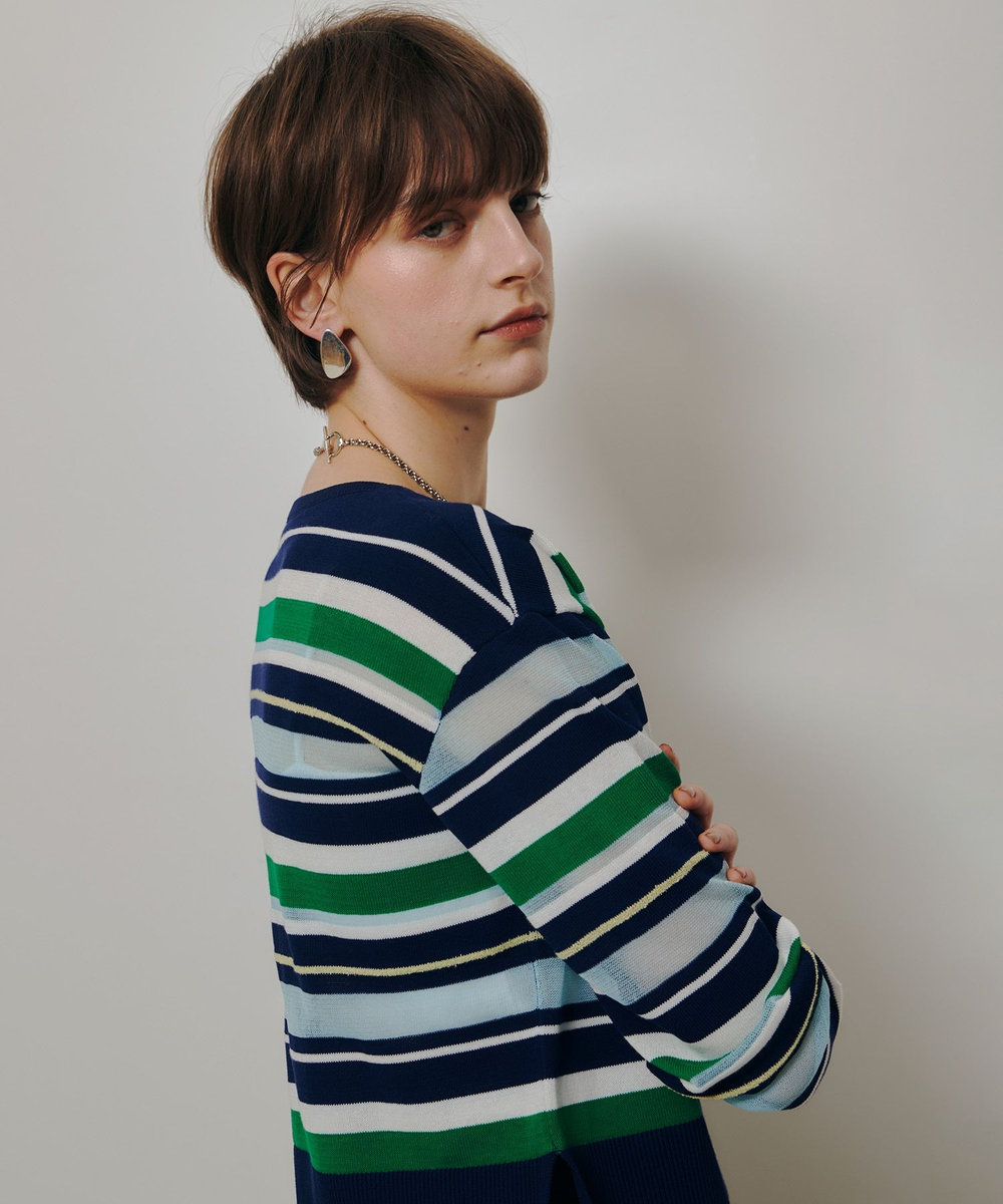 allureville 異素材ＭＩＸマルチボーダープルオーバー グリーン系 (74)