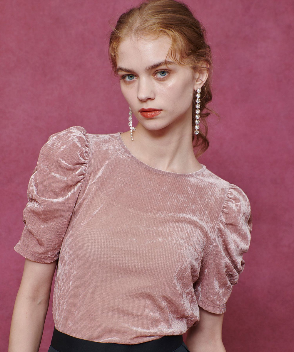 LOULOU WILLOUGHBY　ベロア半袖プルオーバー trim_ofalv_item993b176278ba11f