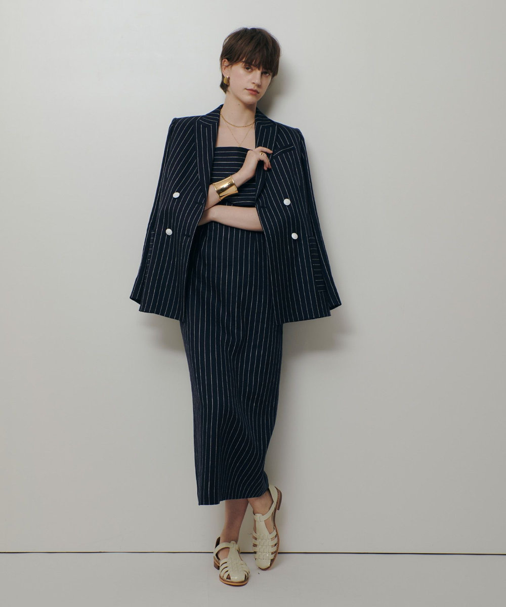 allureville リネンストライプジャンパーワンピース ネイビー (65)