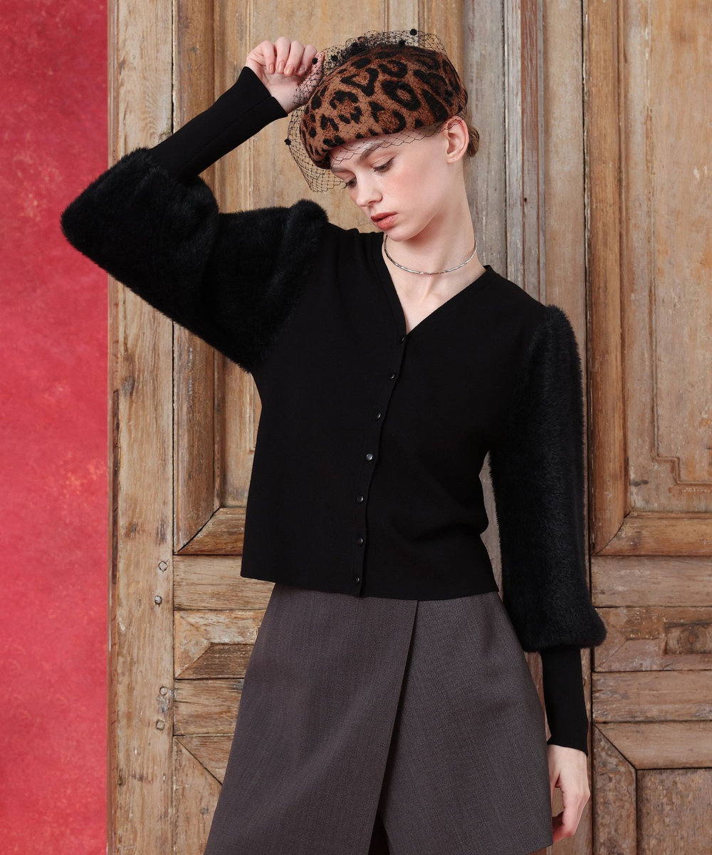 LOULOU WILLOUGHBY WEB限定 ファースリーブカーディガン ブラック (95)