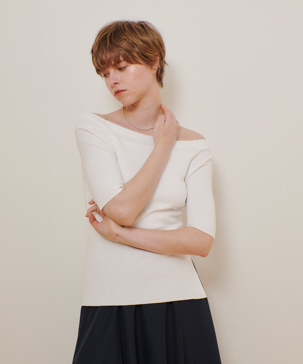 allureville 2WAY ネック5分袖プルオーバー オフホワイト (02)