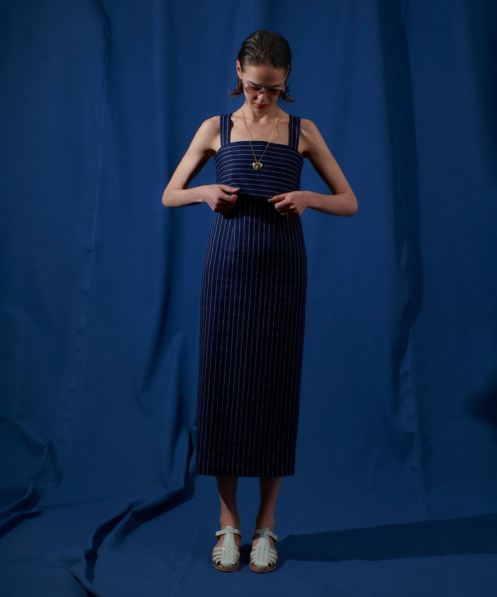 allureville リネンストライプジャンパーワンピース ネイビー (65)