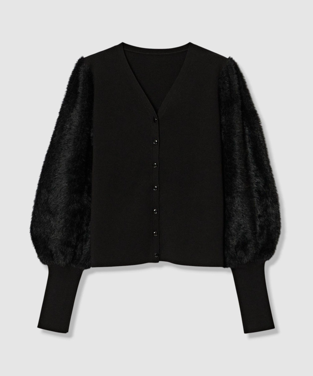 LOULOU WILLOUGHBY WEB限定 ファースリーブカーディガン ブラック (95)