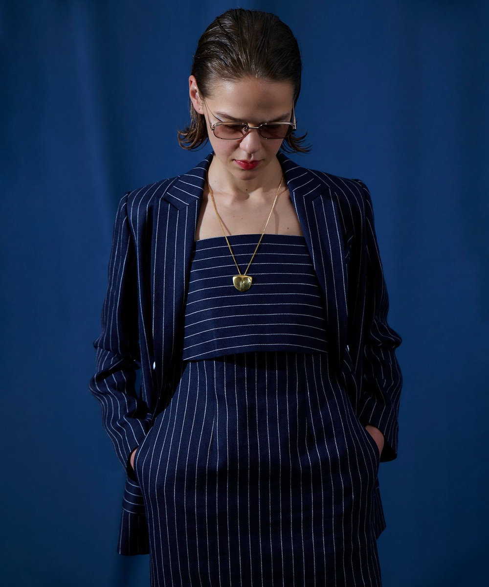 allureville リネンストライプジャンパーワンピース ネイビー (65)