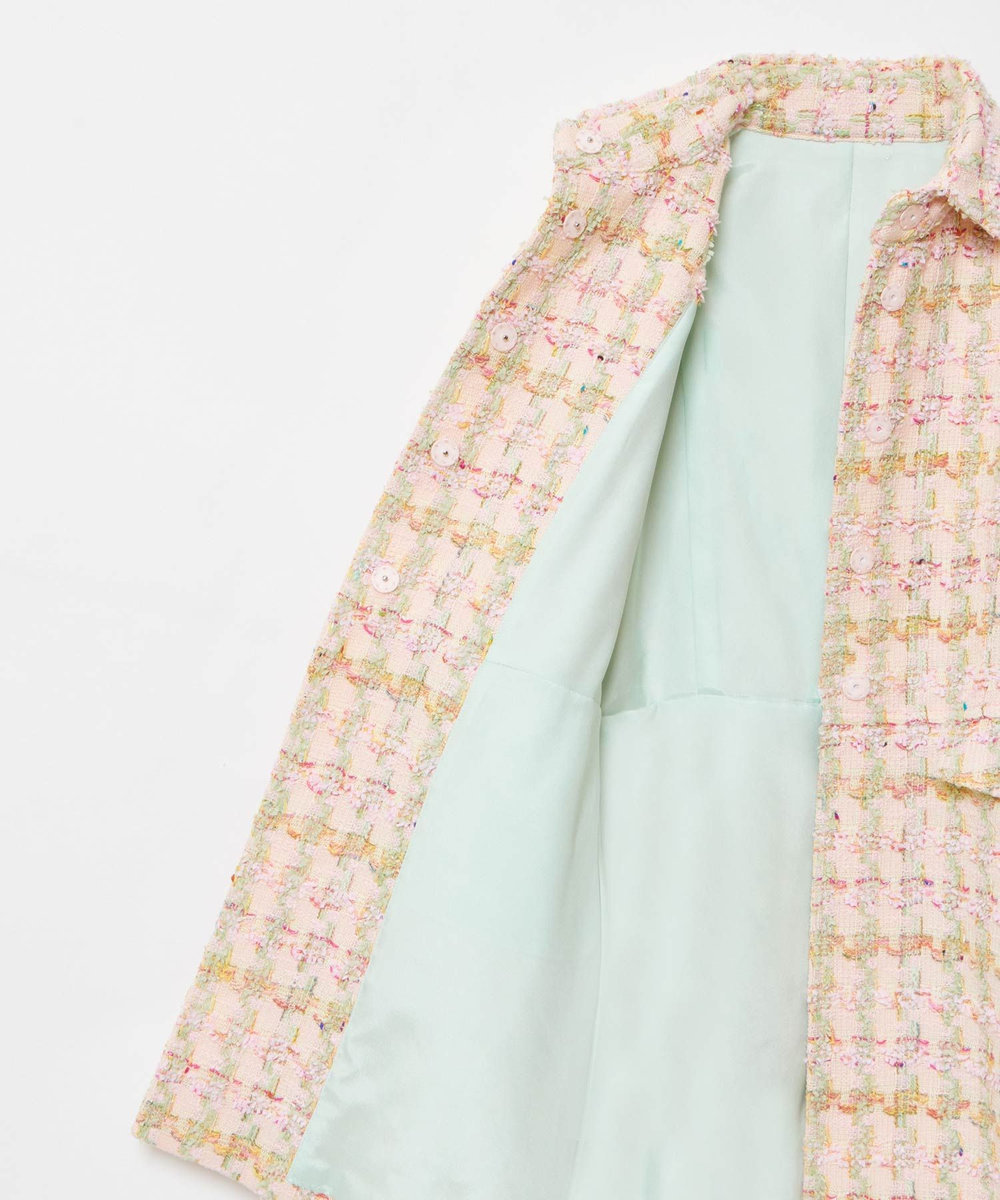 LOULOU WILLOUGHBY LINTONツイードロングジャケット ピンク (41)