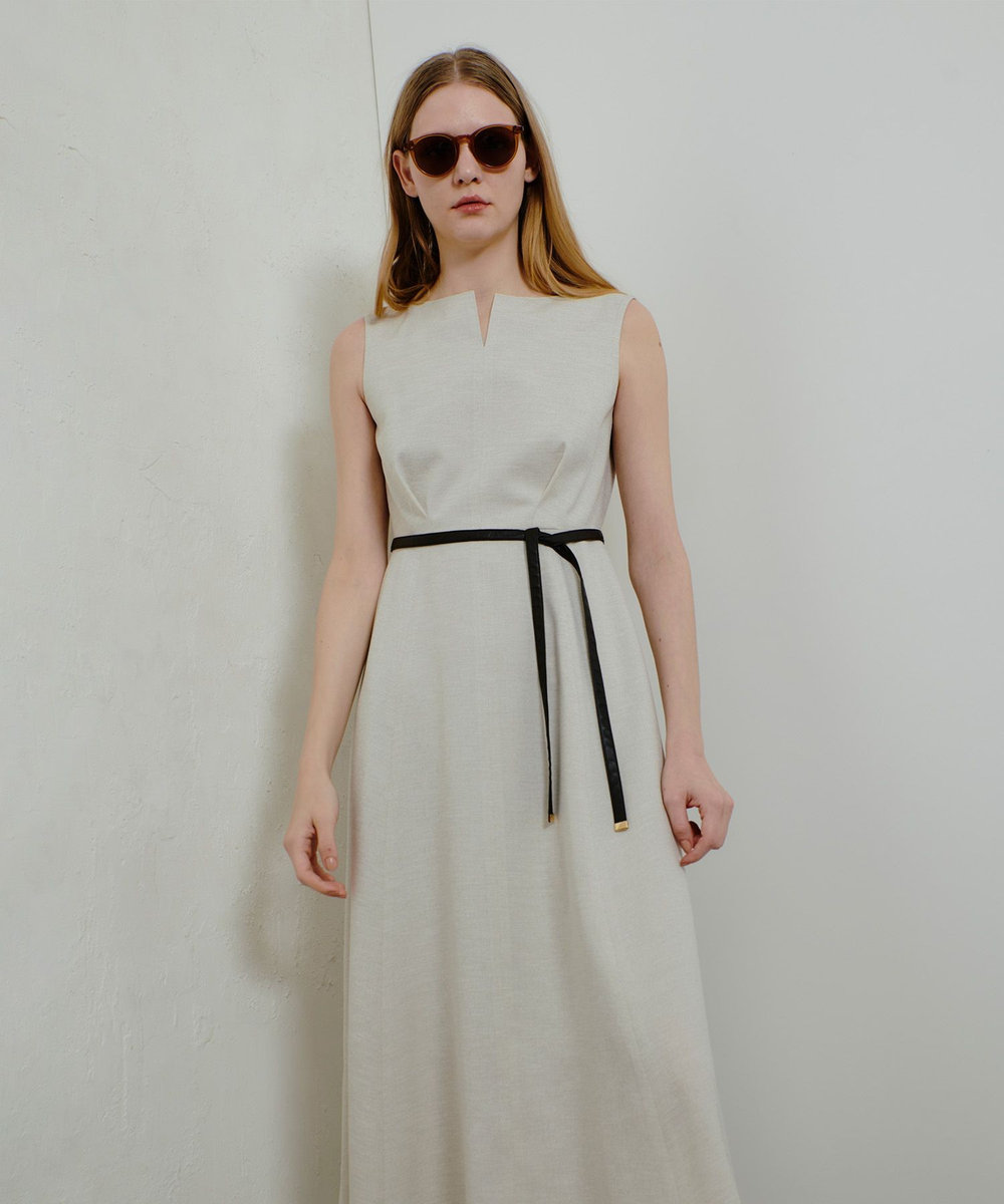 allureville リネンライクオックスノースリワンピース ベージュ (11)