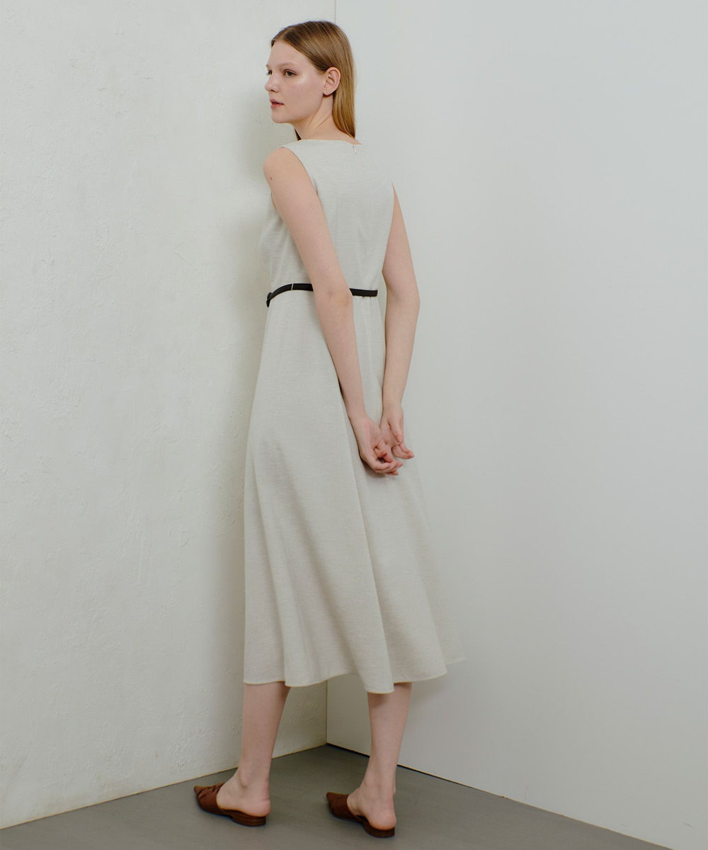 allureville リネンライクオックスノースリワンピース ベージュ (11)