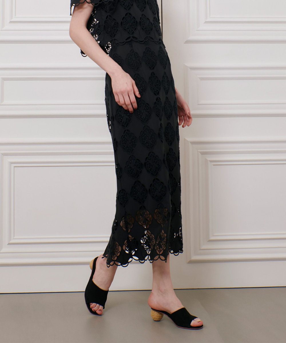 LOULOU WILLOUGHBY 【LOULOU WILLOUGHBY】タフタシシュウタイトスカート ブラック (95)