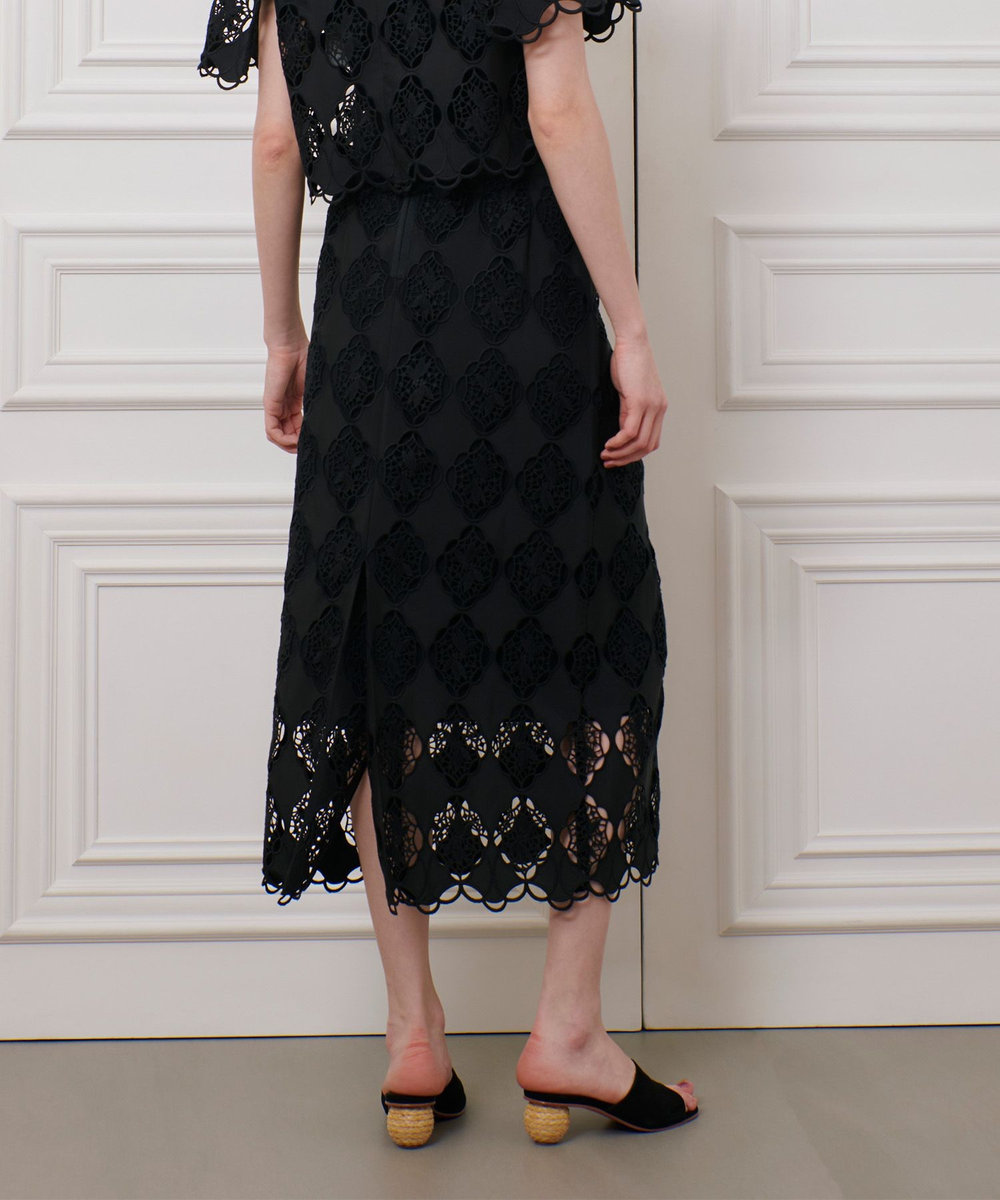 LOULOU WILLOUGHBY 【LOULOU WILLOUGHBY】タフタシシュウタイトスカート ブラック (95)