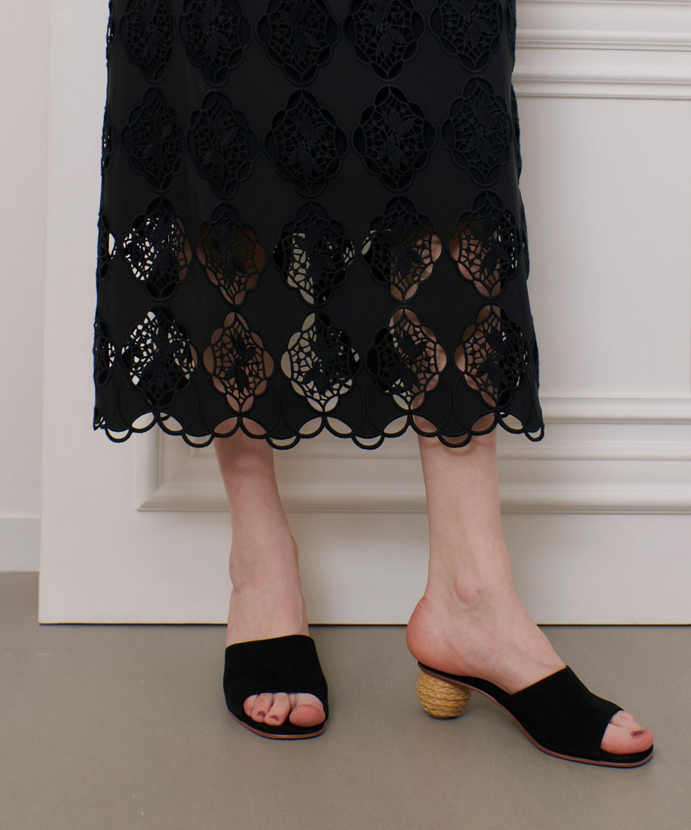 LOULOU WILLOUGHBY 【LOULOU WILLOUGHBY】タフタシシュウタイトスカート ブラック (95)