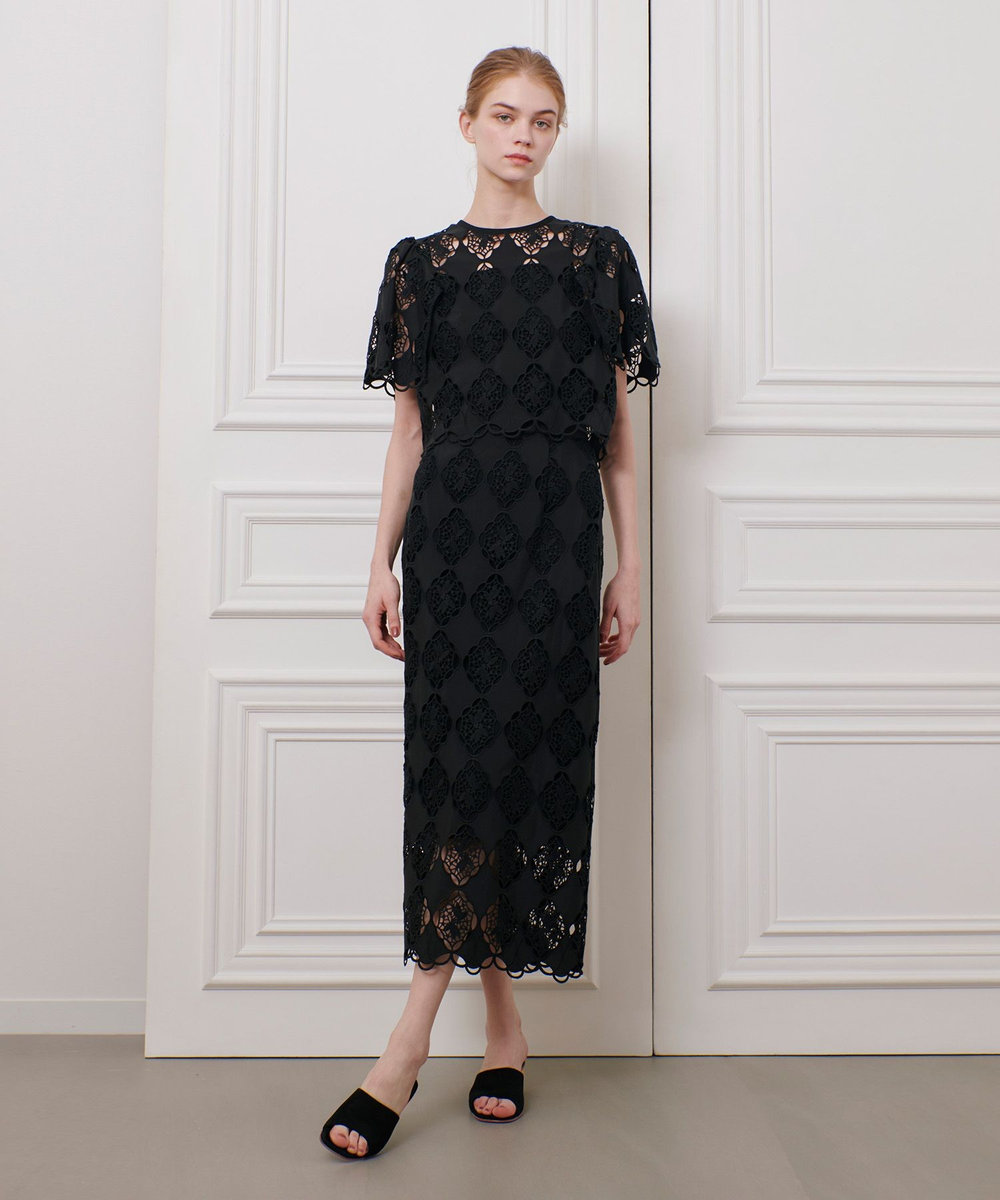 LOULOU WILLOUGHBY 【LOULOU WILLOUGHBY】タフタシシュウタイトスカート ブラック (95)