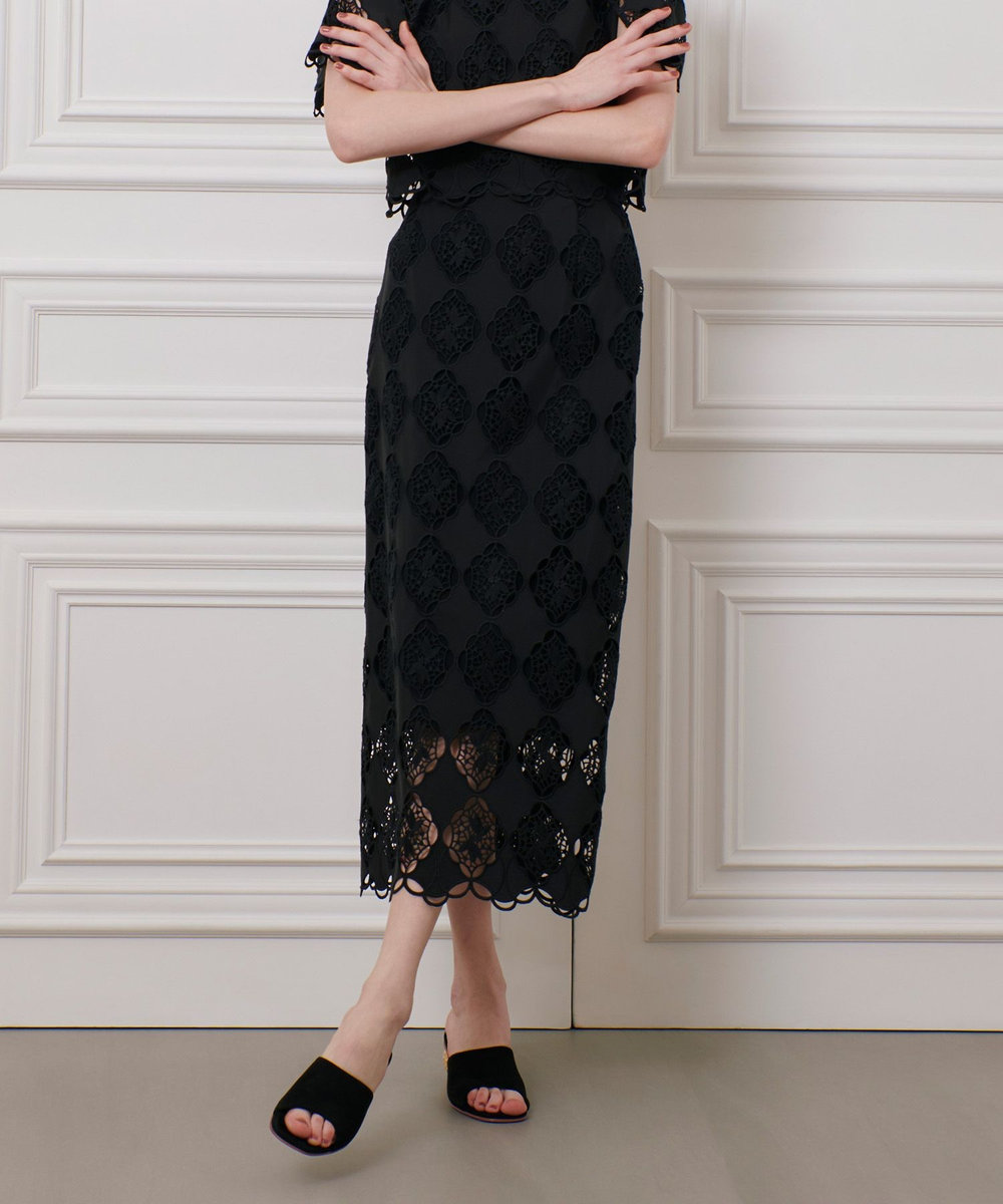 LOULOU WILLOUGHBY 【LOULOU WILLOUGHBY】タフタシシュウタイトスカート ブラック (95)