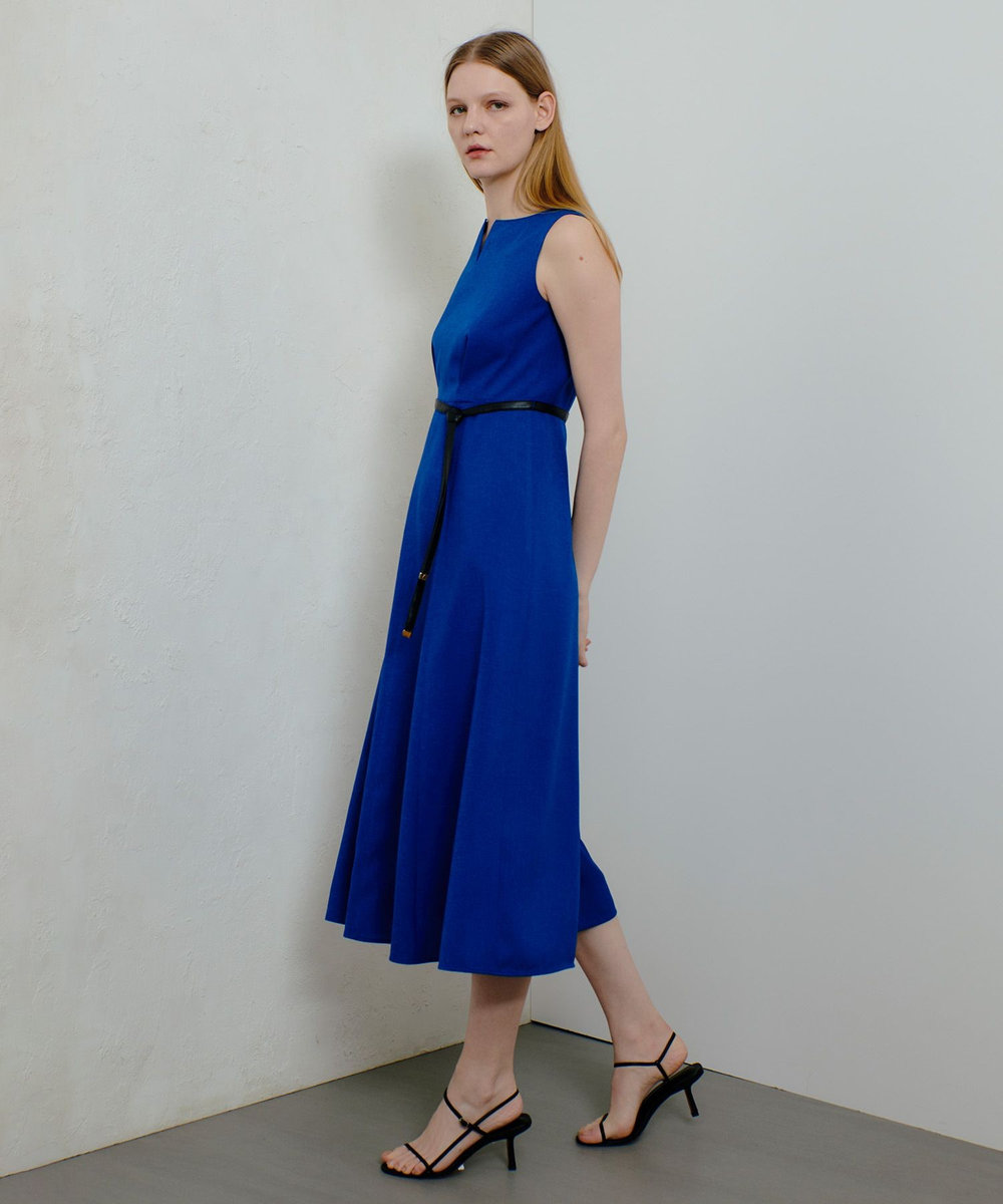 allureville リネンライクオックスノースリワンピース ブルー (61)