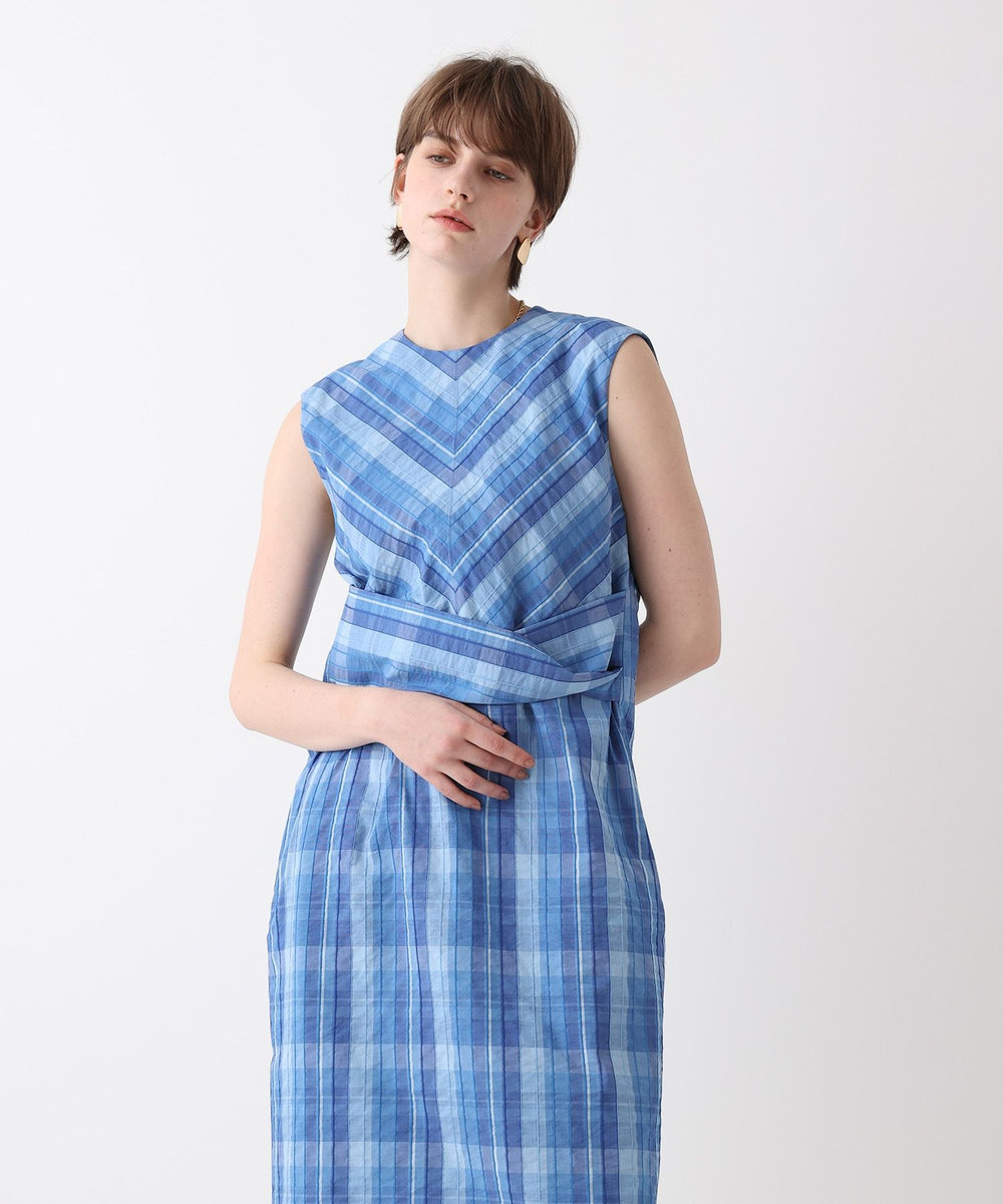 allureville オンブレチェックツイストワンピース ブルー (61)