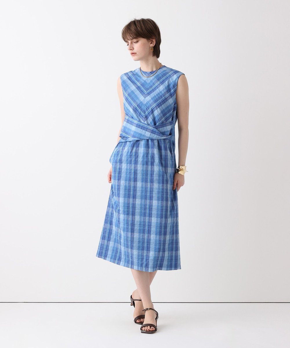 allureville オンブレチェックツイストワンピース ブルー (61)