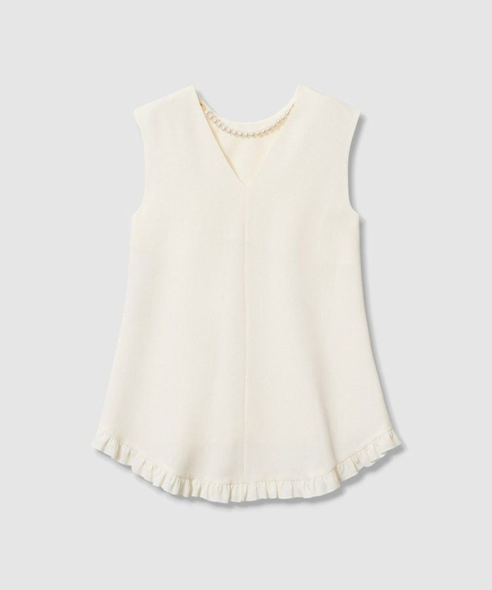 LOULOU WILLOUGHBY 【LOULOU WILLOUGHBY】パールネックレス付きフリルブラウス オフホワイト (02)