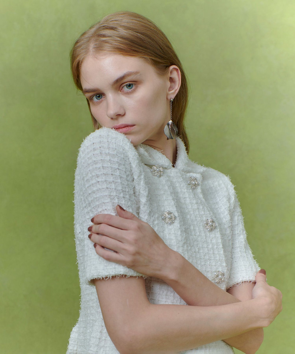 LOULOU WILLOUGHBY 【LOULOU WILLOUGHBY】ニットツィードワンピース オフホワイト (02)