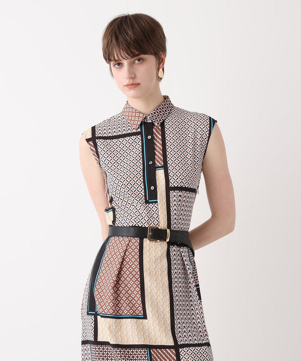 allureville ジオメトリックプリントシャツワンピース ブラウン系 (88)