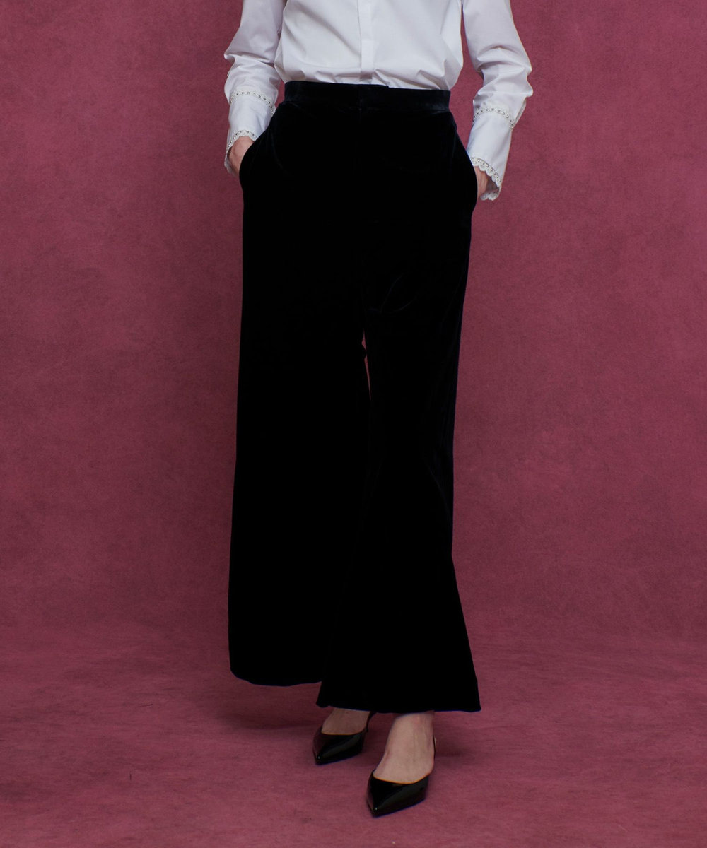 LOULOU WILLOUGHBY 【LOULOU WILLOUGHBY】トリアセベロアパンツ ブラック (95)