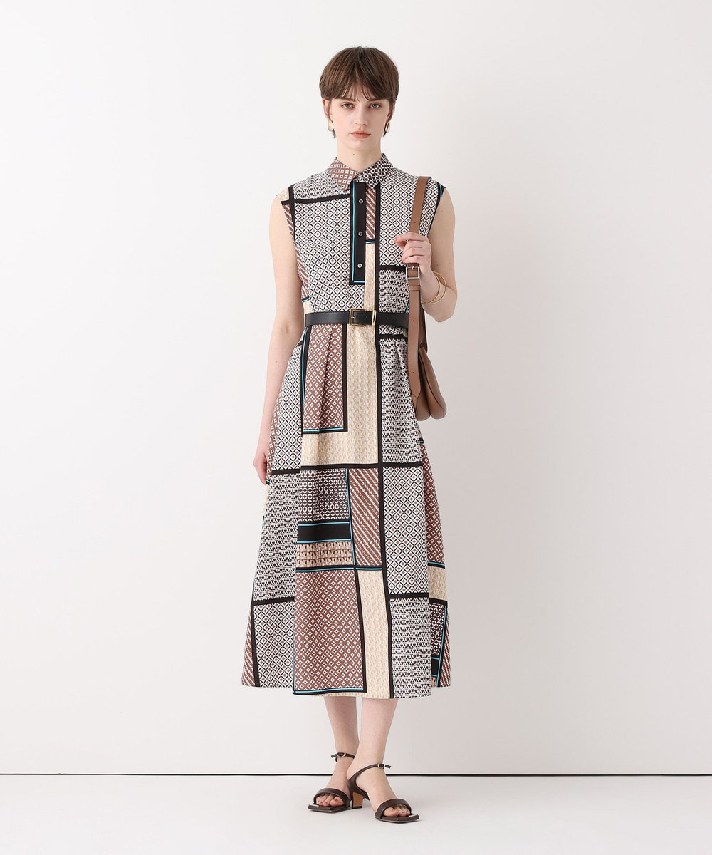 allureville ジオメトリックプリントシャツワンピース ブラウン系 (88)