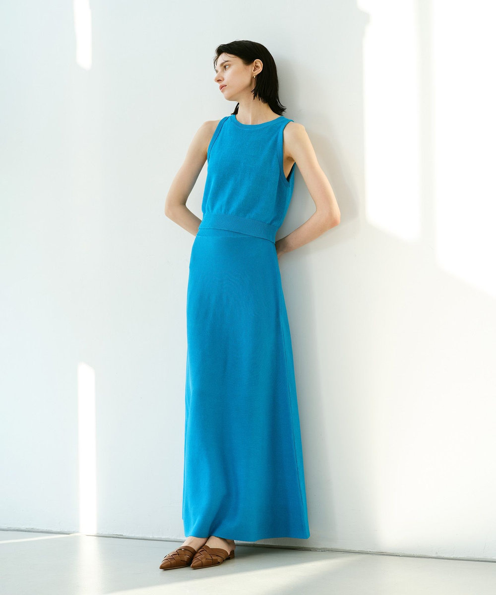 allureville ハイゲージペーパーヤーンフレアスカート ブルー (61)