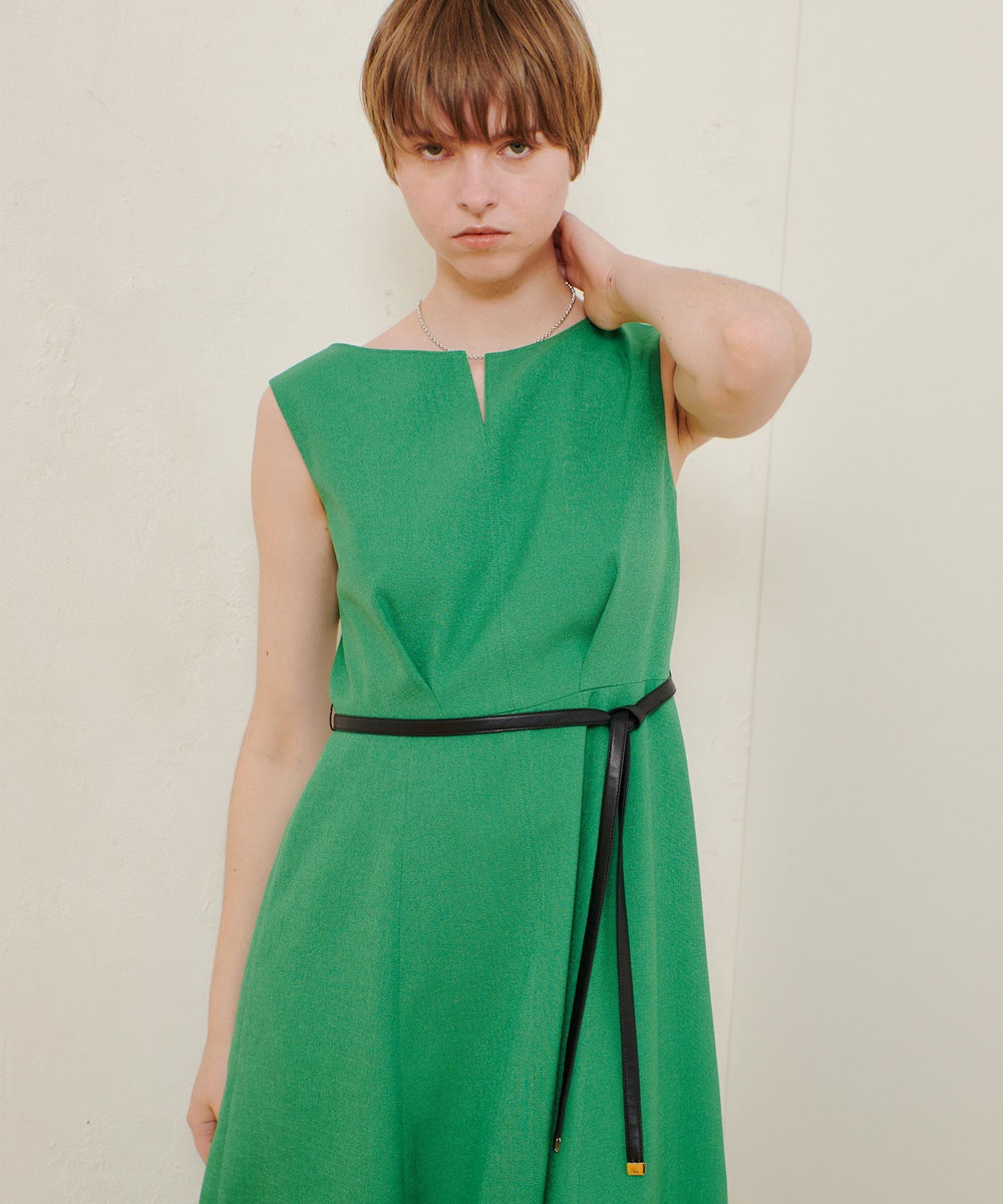 allureville リネンライクオックスノースリワンピース グリーン (71)