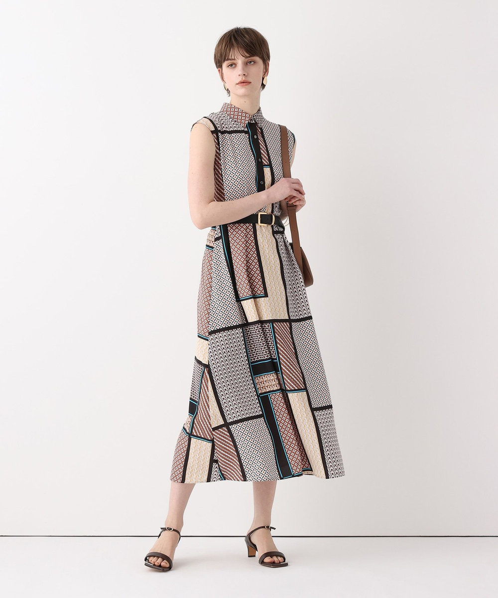 allureville ジオメトリックプリントシャツワンピース ブラウン系 (88)