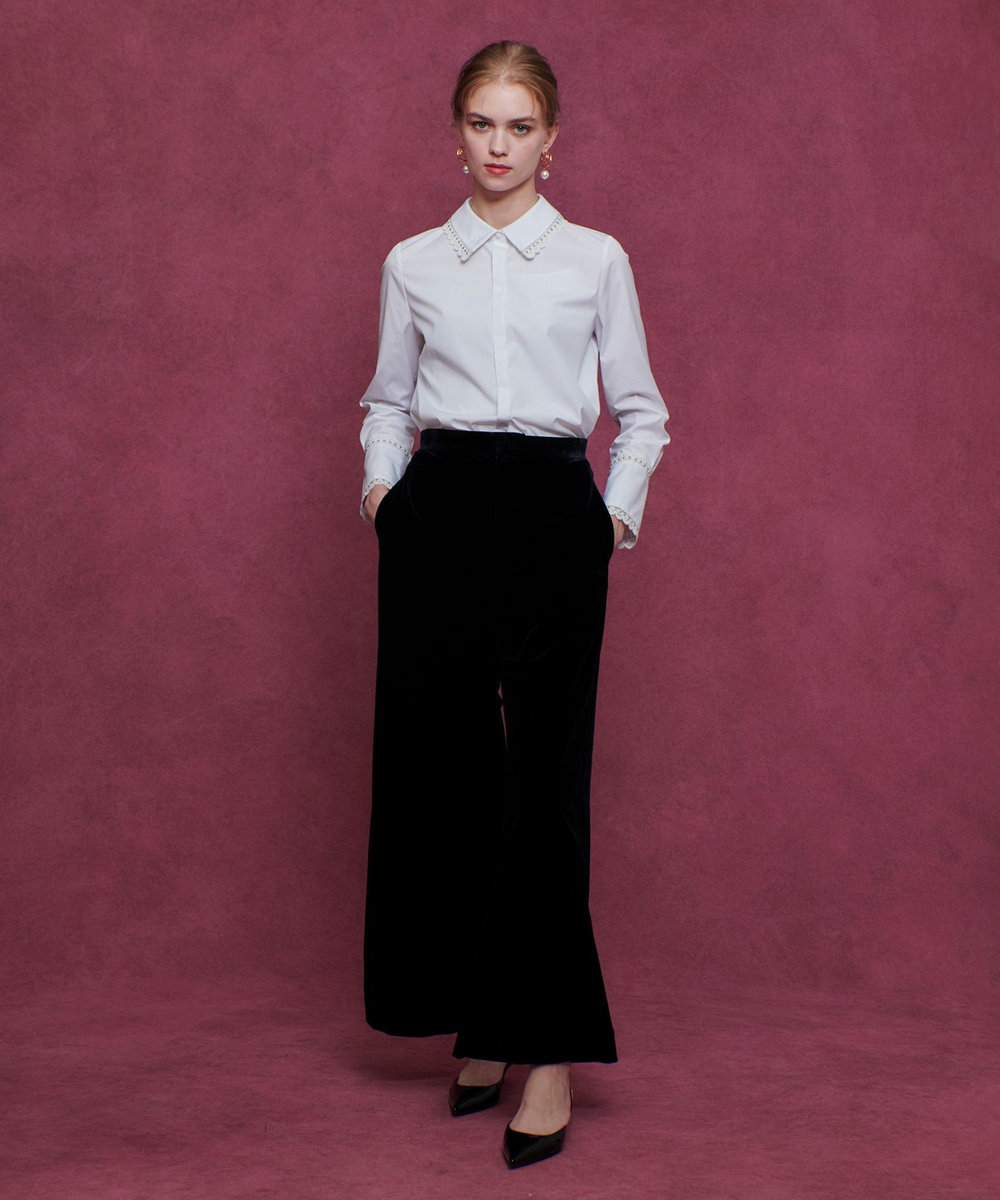 LOULOU WILLOUGHBY 【LOULOU WILLOUGHBY】トリアセベロアパンツ ブラック (95)