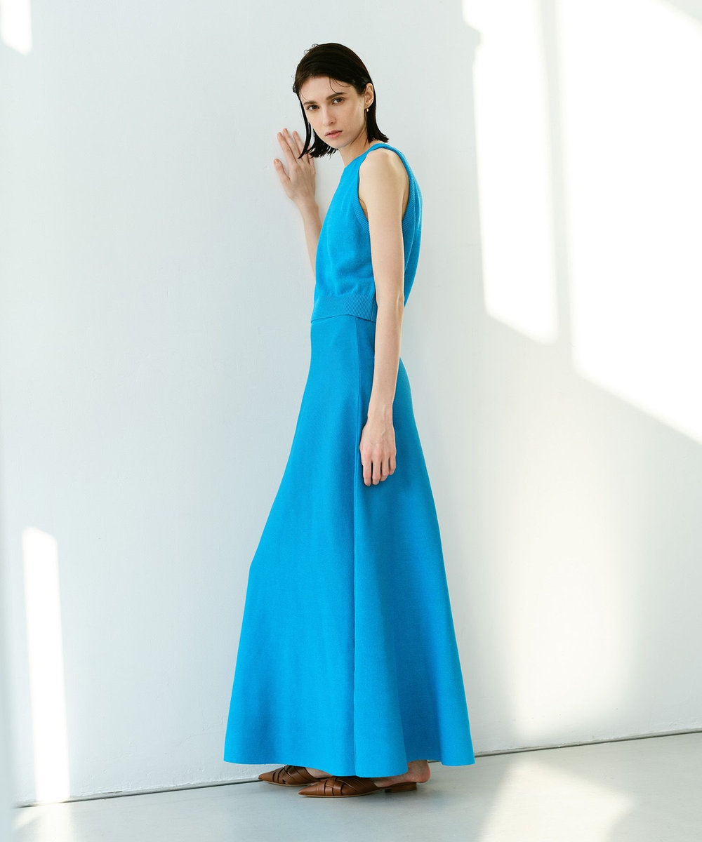 allureville ハイゲージペーパーヤーンフレアスカート ブルー (61)