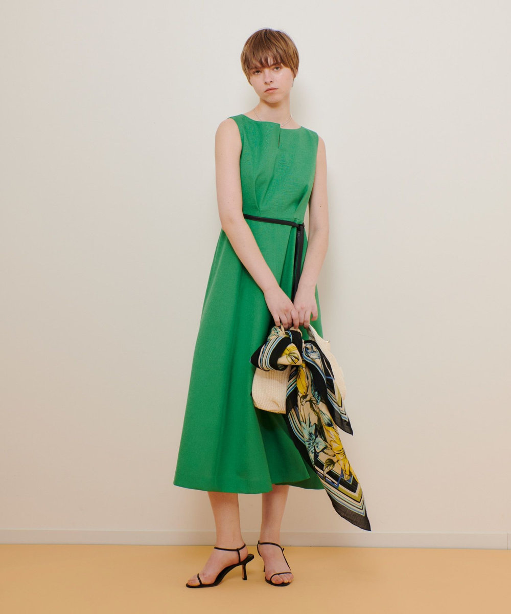 allureville リネンライクオックスノースリワンピース グリーン (71)