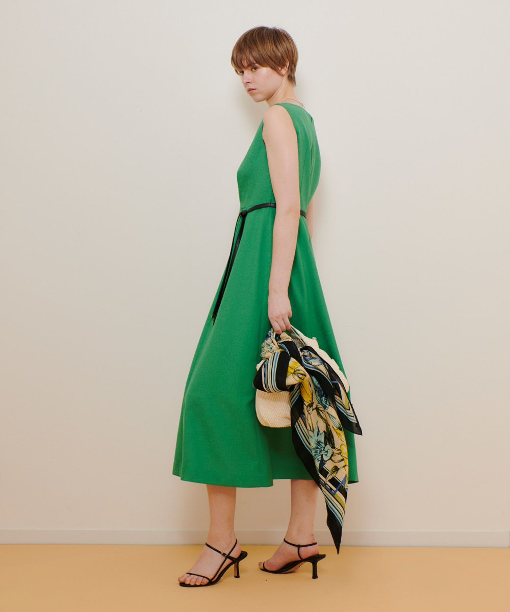 allureville リネンライクオックスノースリワンピース グリーン (71)