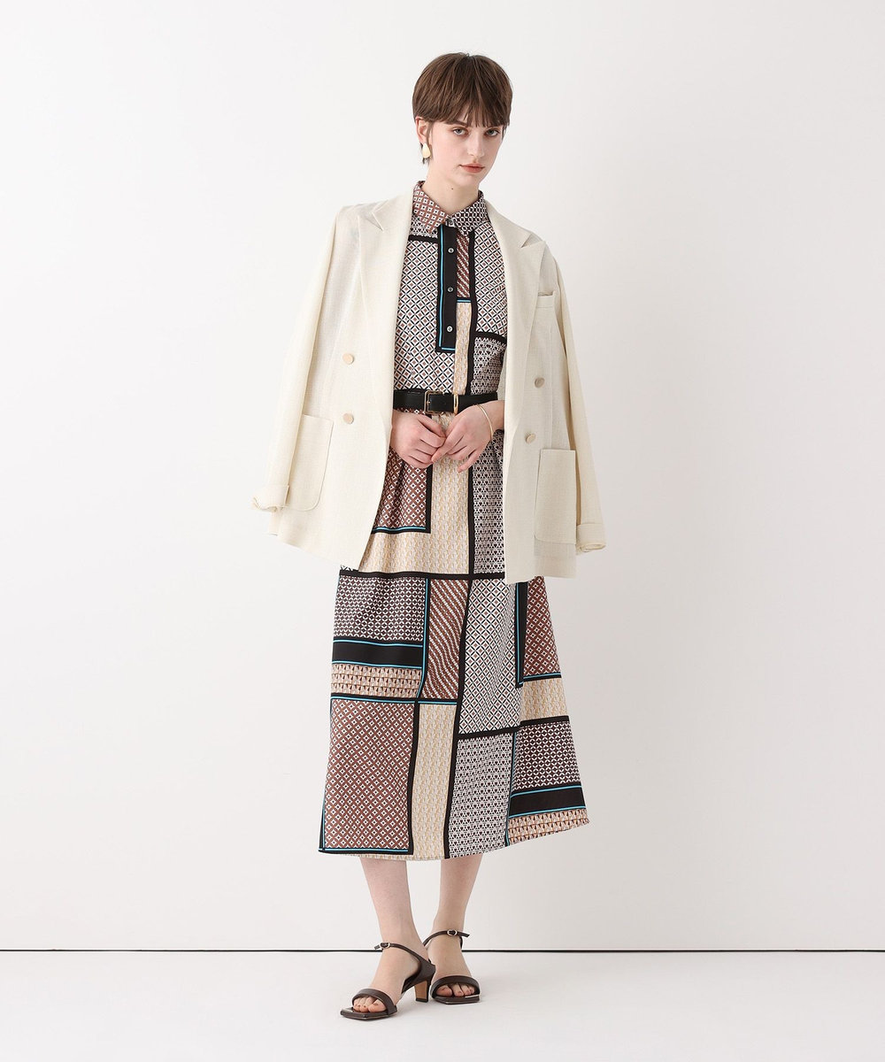 allureville ジオメトリックプリントシャツワンピース ブラウン系 (88)