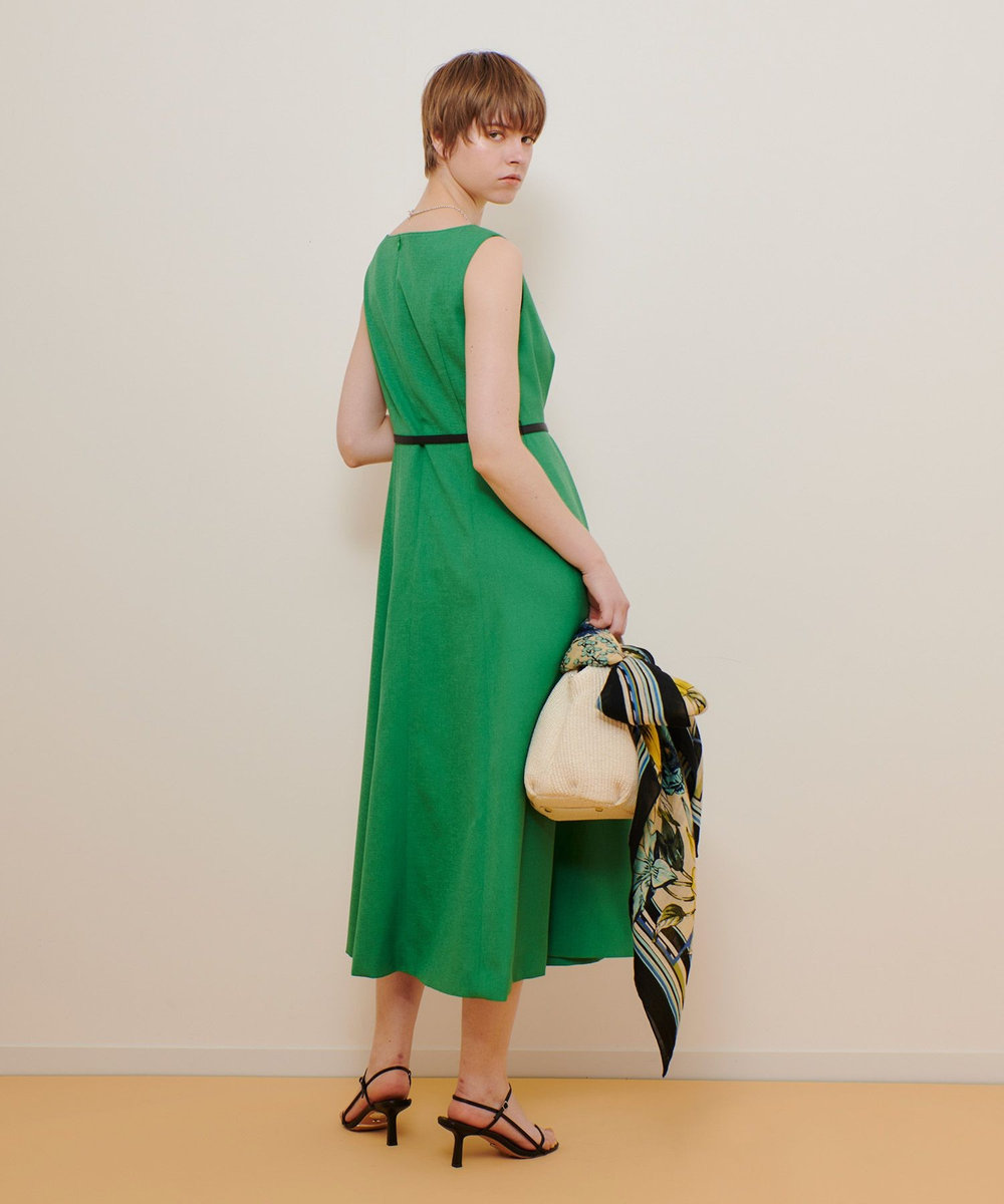 allureville リネンライクオックスノースリワンピース グリーン (71)