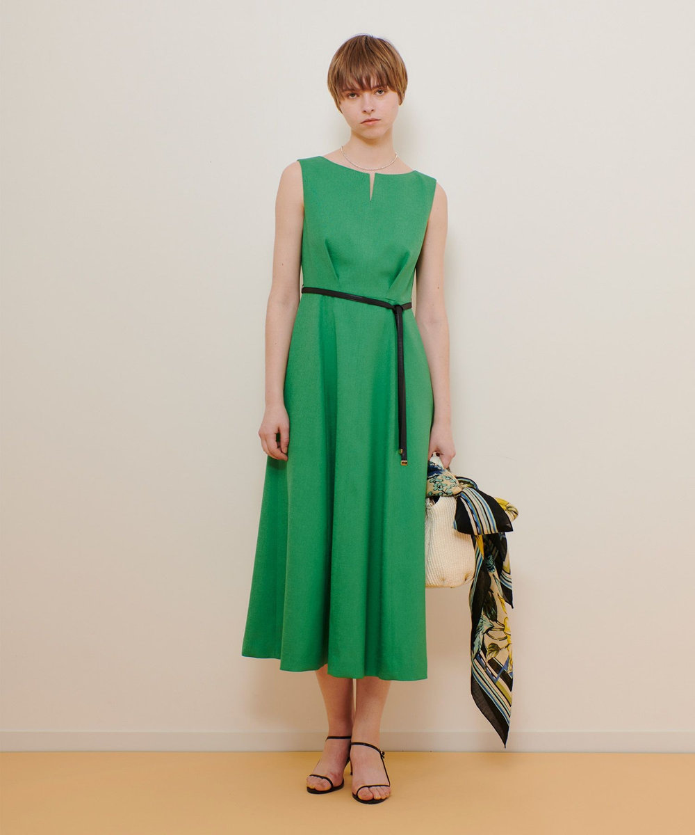 allureville リネンライクオックスノースリワンピース グリーン (71)
