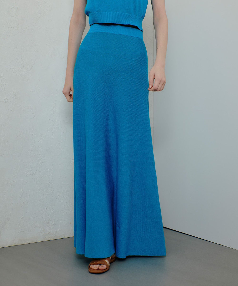 allureville ハイゲージペーパーヤーンフレアスカート ブルー (61)
