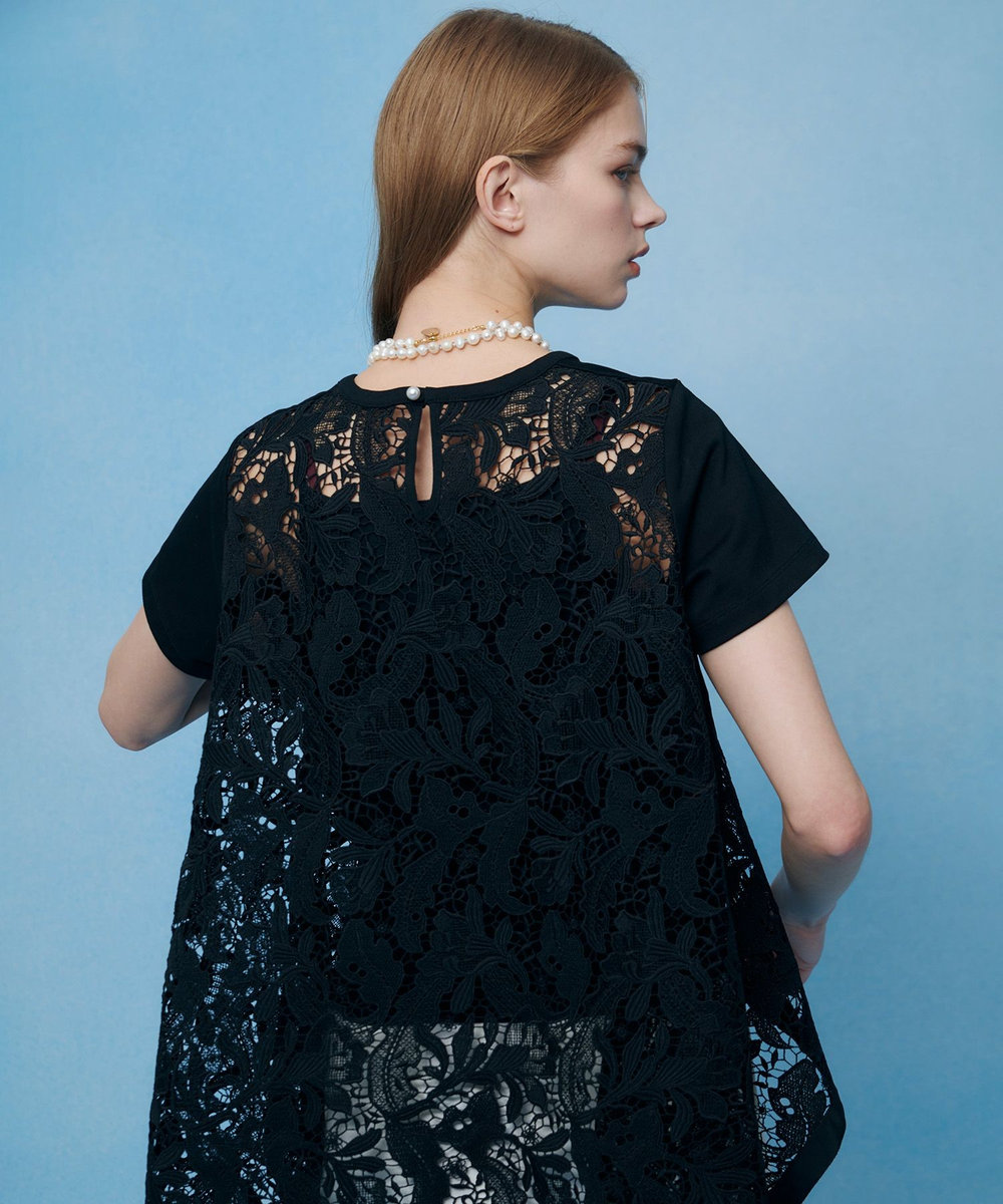 LOULOU WILLOUGHBY 【LOULOU WILLOUGHBY】レースドッキングロングＴシャツ ブラック (96)