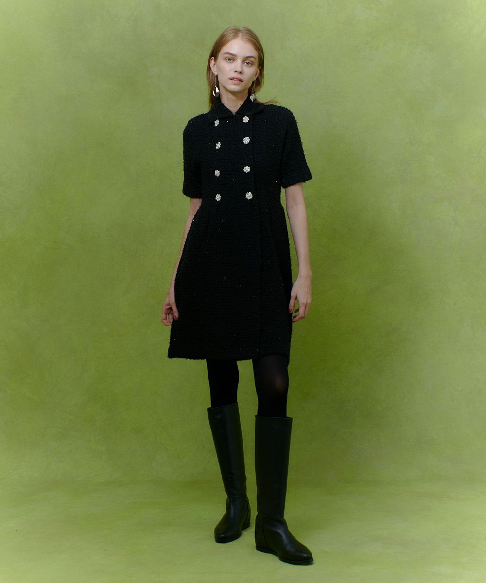 LOULOU WILLOUGHBY 【LOULOU WILLOUGHBY】ニットツィードワンピース ブラック (95)