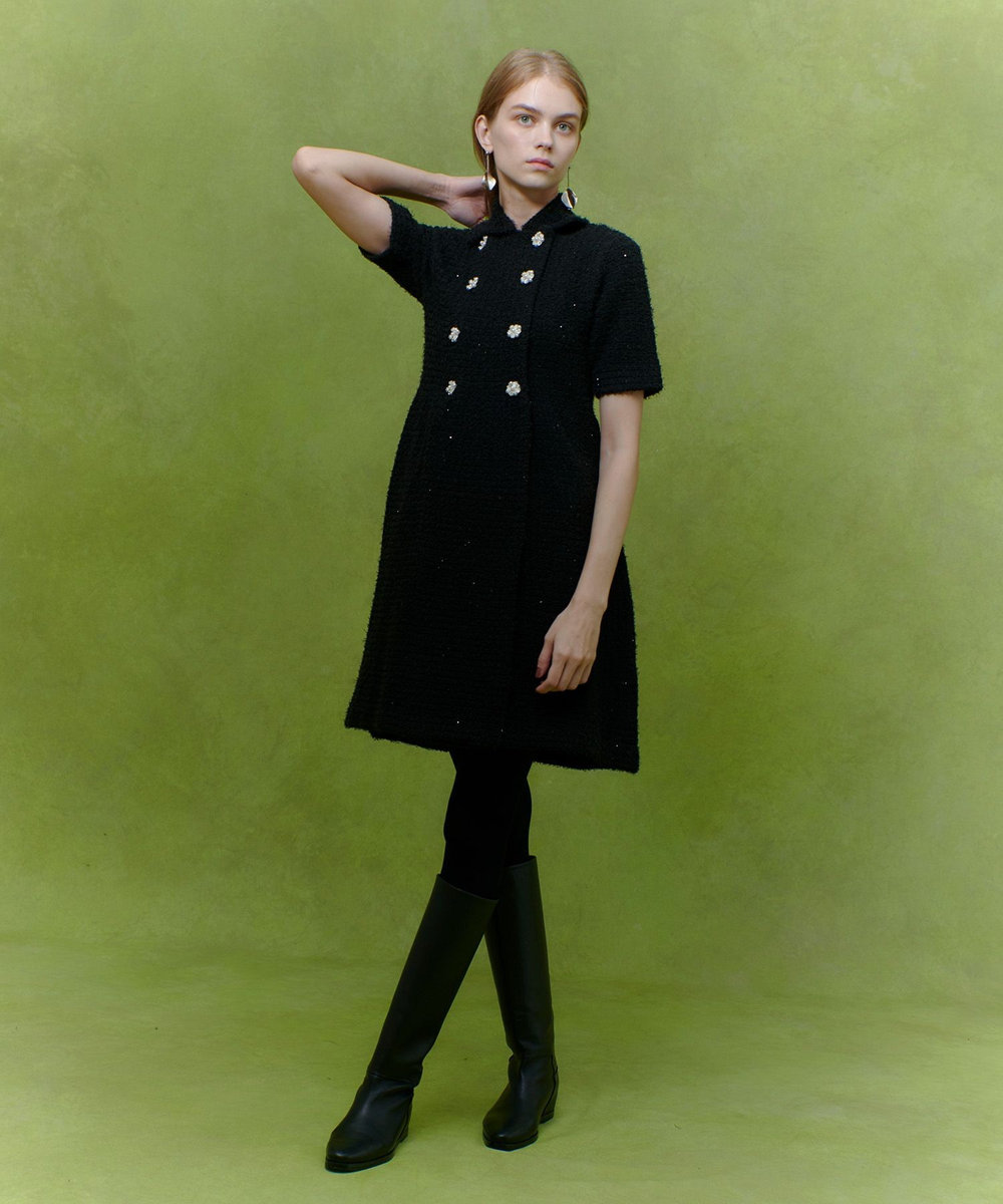 LOULOU WILLOUGHBY 【LOULOU WILLOUGHBY】ニットツィードワンピース ブラック (95)