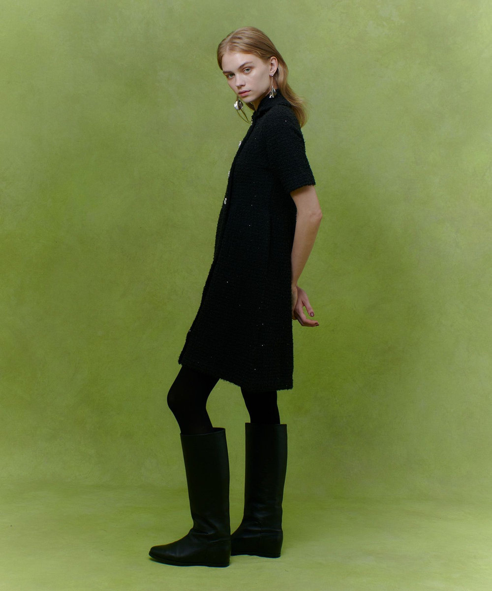 LOULOU WILLOUGHBY 【LOULOU WILLOUGHBY】ニットツィードワンピース ブラック (95)