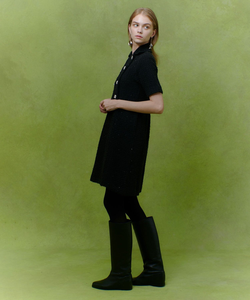 LOULOU WILLOUGHBY 【LOULOU WILLOUGHBY】ニットツィードワンピース ブラック (95)