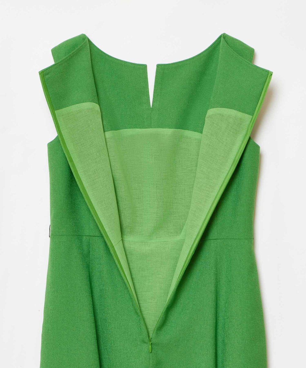 allureville リネンライクオックスノースリワンピース グリーン (71)
