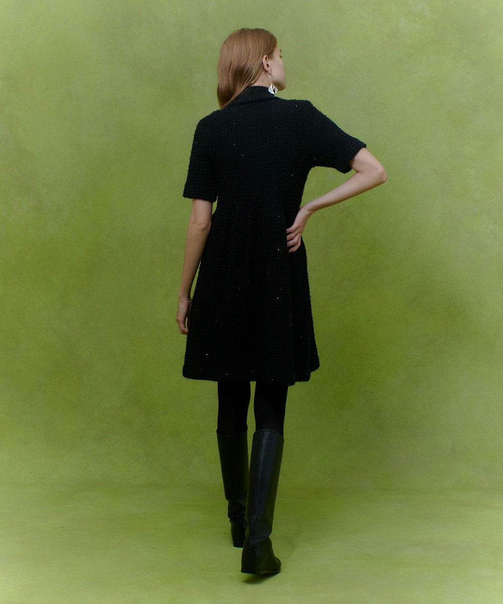 LOULOU WILLOUGHBY 【LOULOU WILLOUGHBY】ニットツィードワンピース ブラック (95)